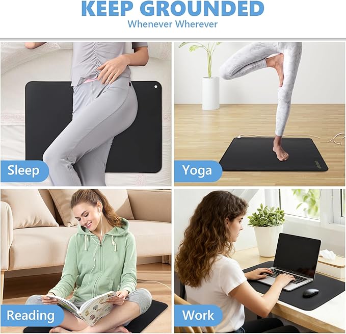 2Pack Grounding Mat for Feet,Earthing Mat Grounding Pad for Better Sleep and Stress Relief Conductive Mat for Magnetic Therapy with Grounding Cord for Natural Energy Balance(16"x24")