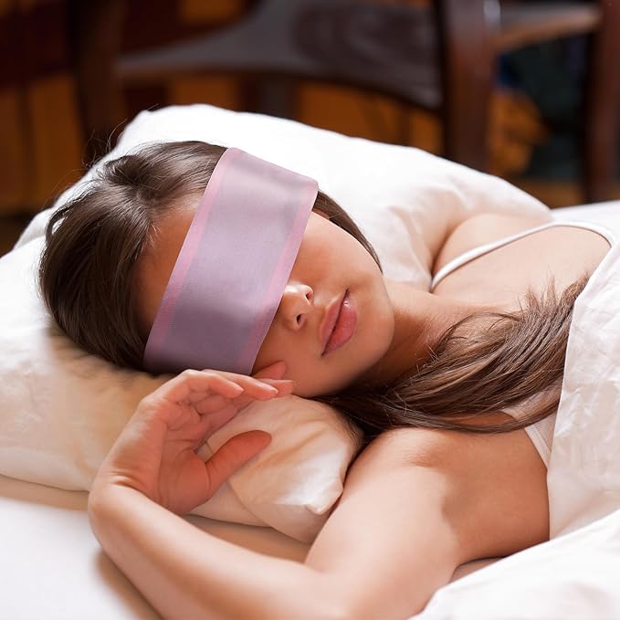 FRESHME Satin Sleep Eye Mask - Comfortable Eye Blindfold for Sleeping Women Men Valentine's Day Gift Soft Adjustable Breathable Eye Mask Side Sleeper Night Travel Pure Black and Pink 160cm/63in