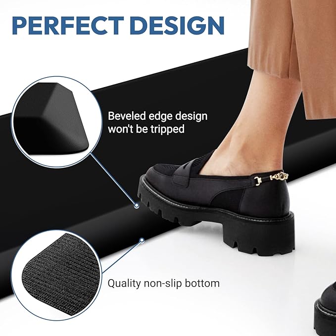 4/5 Inch Thick Kitchen Mat - Cushioned Anti Fatigue Mats for Kitchen Floor - Easy to Clean, Waterproof, Non-Slip Kitchen Rug for Sink, Office, Kitchen (20''x39'' Black)