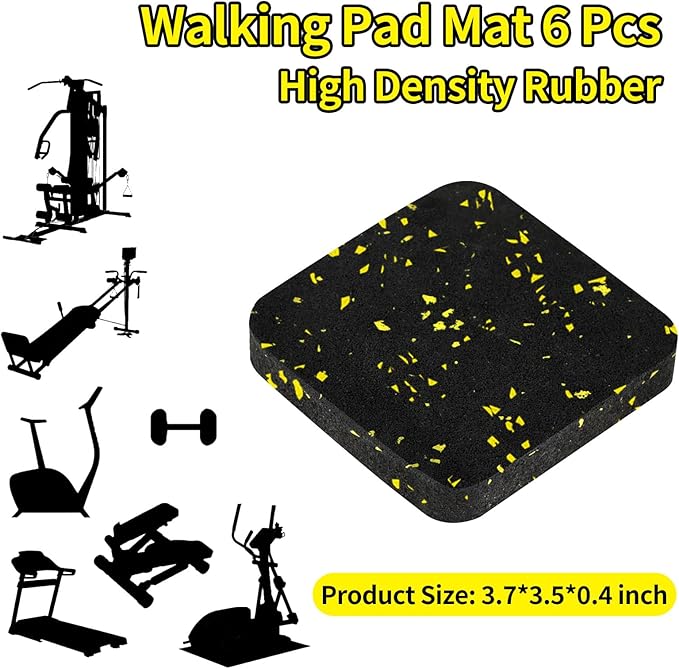 6 Pcs Walking Pad Mat with High Density Rubber for Protect Floors, Noise Reduction, Prefect for Portable Walking Pad Treadmill for Home, Non Slip, Anti Vibration