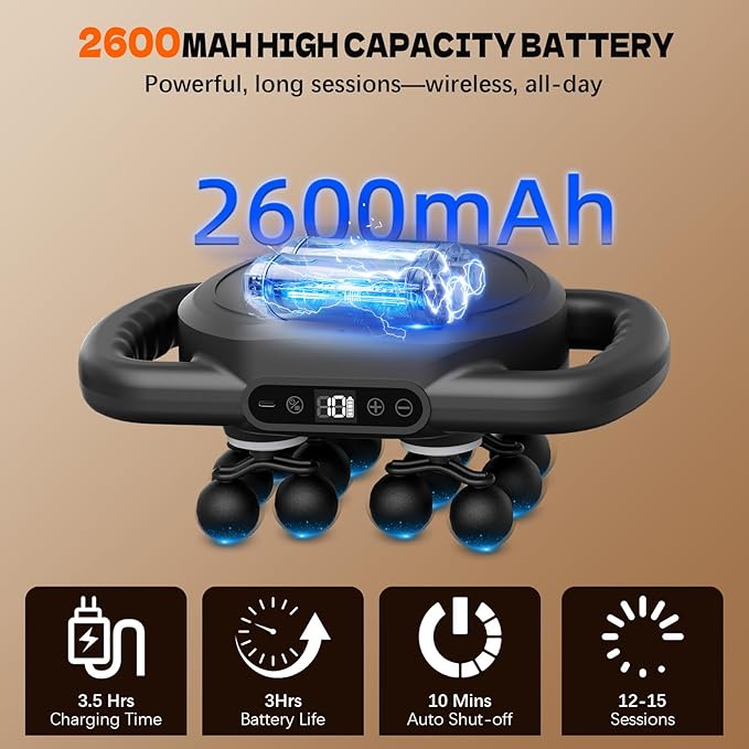 12-Head Massage Gun Deep Tissue, Electric Massager Tool with 9 Levels & 9 Modes, Cordless Back/Neck/Foot/Arm/Body/Leg/Shoulder Massager for Pain Relief, Gifts for Men/Women/Mom/Dad (Black+Black)