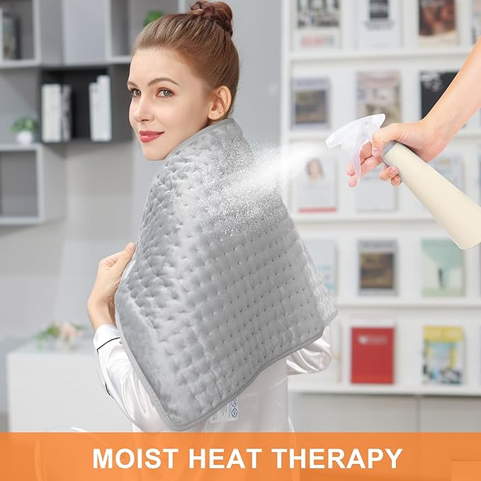 Deepsoon Heating Pad,Electric Heating Pads for Back,Neck,Abdomen,Moist Heating Pad for Shoulder,Knee,Arms,Legs,Dry/Moist Heat & Auto Shut Off,Christmas Gifts for Men and Women,Light Gray,33x17 Inch