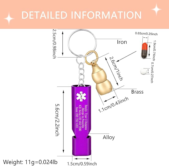 Medical Keychain with Gourd Pill Case – High Pitch Dual Tube Survival Whistle YA6000