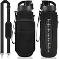 32 oz Water Bottle with Straw and Sleeve, Motivational Water Bottle with Time Marker and Adjustable Shoulder Strap, BPA Free Leakproof Sport Water Jug for Hiking, Gym