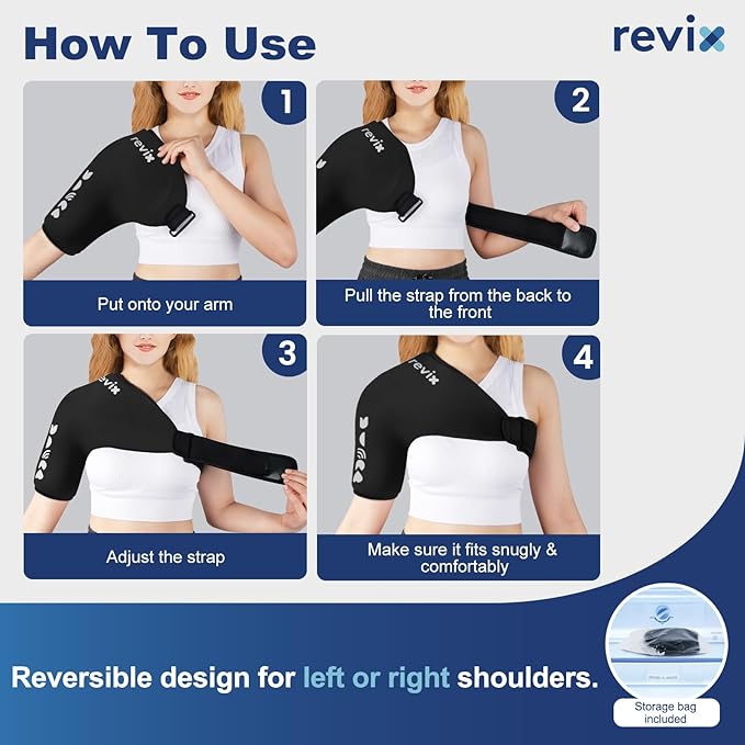 REVIX Shoulder Ice Pack Wrap for Rotator Cuff Cold Therapy, Premium Solid Gel Ice Pack for Shoulder with Soft Lycra, Reusable Shoulder Brace Ice Sleeve for Men Women Post-Workout Recovery & Discomfort