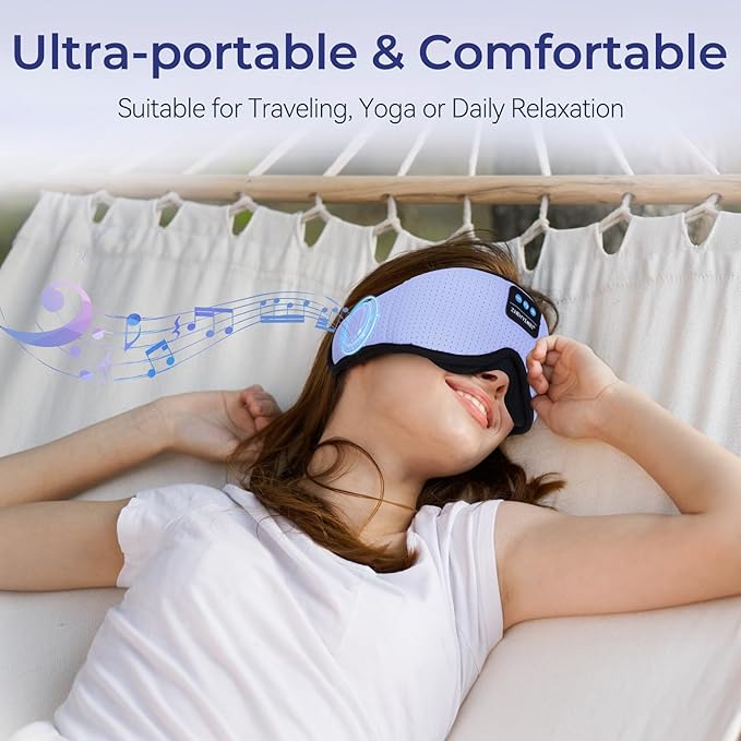 Sleep Mask with Bluetooth Headphones, 3D Bluetooth Wireless 5.4 Blackout Eye Mask with Timer, Breathable Cotton Sleeping Headphones for Side Sleeper, Travel, Meditation, Gifts for Men Women, Purple