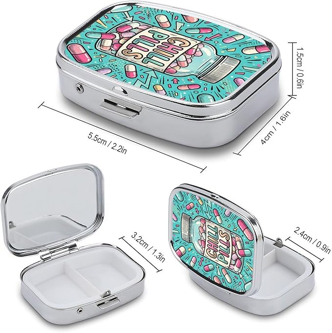 Metal 2 Compartment Pill Organizer Travel Friendly Portable Compact Pill Box Cute Pill Case,for Pocket Wallets Daily Portable Medicine Vitamin Tablet Storage (Cute Bottle)