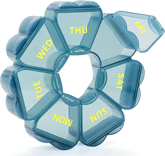 Pill Organizer Weekly - Cute Medicine Pill Organizer 7 Day, Large Daily Pill Box for Travel, SHIJOINYU Pill Dispenser Case 1 Time a Day for Medication/Supplement/Fish Oil (Blue)