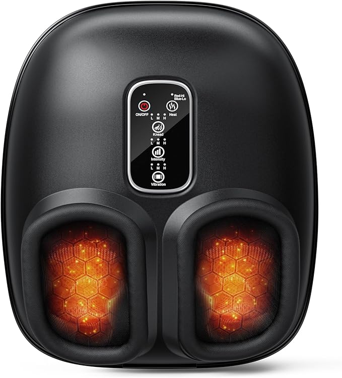 Heated Foot Massager for Neuropathy and Plantar Fasciitis, Foot Massager with Heat, Shiatsu Deep Kneading, Vibration, Rolling Compression, 3-Level Adjustable for Pain Relief, Portable for Home Use