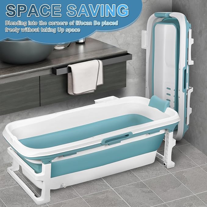 Portable Bathtub, 58/56/50/46 Inch Collapsible Bathtub, Freestanding Foldable for Adults, Folding Tub for Shower, Hot Bath, Ice Bath (Grey-A-130cm)