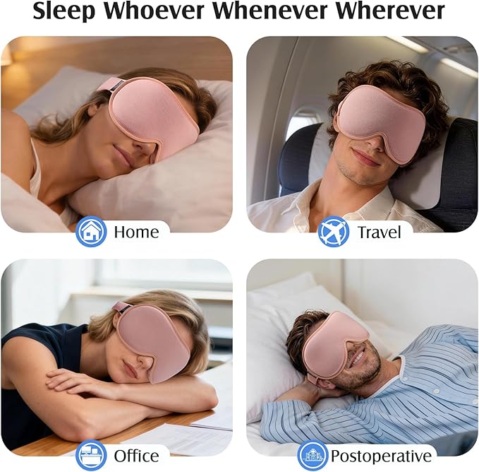 YFONG Sleep Mask for Lash Extensions, Bamboo Viscose & 100% Blackout Eye Mask for Sleeping Women Men, Soft 3D Contoured Zero Eye Pressure Blindfold for Travel, Breathable & Adjustable Eye Cover, Pink
