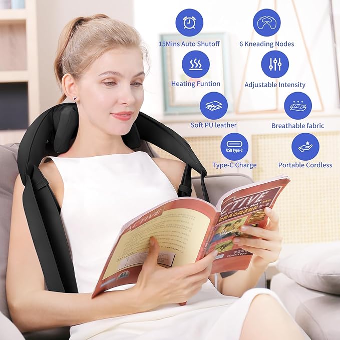 Shiatsu Neck Massager for Pain Relief Deep Tissue, Cordless Shoulder and Back Massager with Heat, Kneading Whole Body Massager Use for Home Office Car, Gifts for Mom Dad Him Her