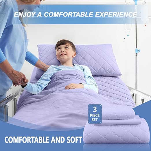 Lounsweer 3 Piece Hospital Bed Sheet Set, Purple Waterproof Bed Sheet Set, Incontinence Protection for Home and Hospital Use, Include 1 Fitted 36" x 80" x 12" 1 Flat and 1 Pillowcase