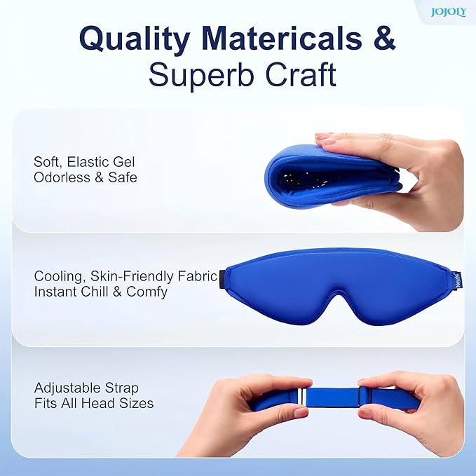 Contoured Cooling Gel Eye Mask: Upgraded Full-Eye 3D Coverage, Faster Cold Compress Relief for Puffy Eyes & Dark Circles, Reusable Soft Ice Gel for Eye Bags, Tired Eyes, Self Care (Blue)