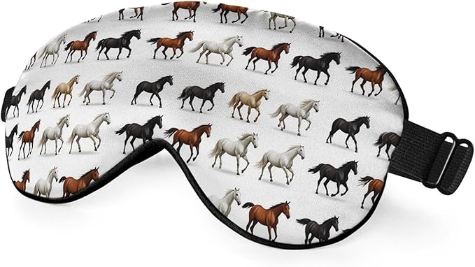 Silk Brown White Horse Eye Mask Animal Design, Adjustable Strap for Sleeping Travel Nap Shift Work Office