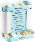 7-Day Pill Organizer with 4 Times Daily Compartments, Weekly Medication Organizer for Morning Noon Evening Bedtime, Stackable Vitamin Case for Supplements Fish Oils & Pills, Travel-Friendly (Sky)