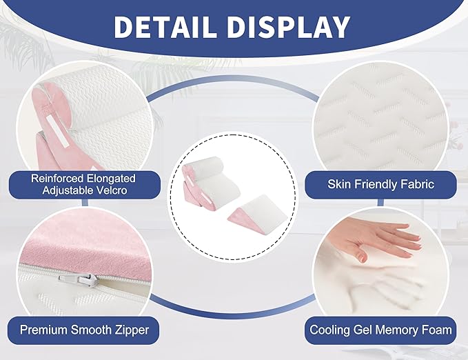 4PC Geriatric Wedge Pillow System - Elderly Bed Wedges for Sitting/Sleeping, Post Surgery Body Positioner with Non-Slip Base (Ideal for Seniors & Pregnancy), White Pink
