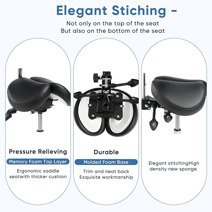 Saddle Stool with Wheels,Rolling Stool with Back Support&Split Seats,Ergonomic Stool Saddle Stool for Hair Stylist for Dentist Salon Tattoo(Black with Split Seats)