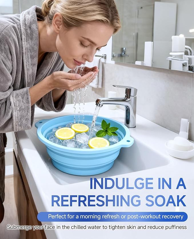 Face Ice Bath Bowl - Silicone Cold Plunge Tub for Facial Therapy & Skin Care, Collapsible Ice Basin with Built-in Ice Tray, Portable Ice Bowl for Face Dunking and Home Spa Use