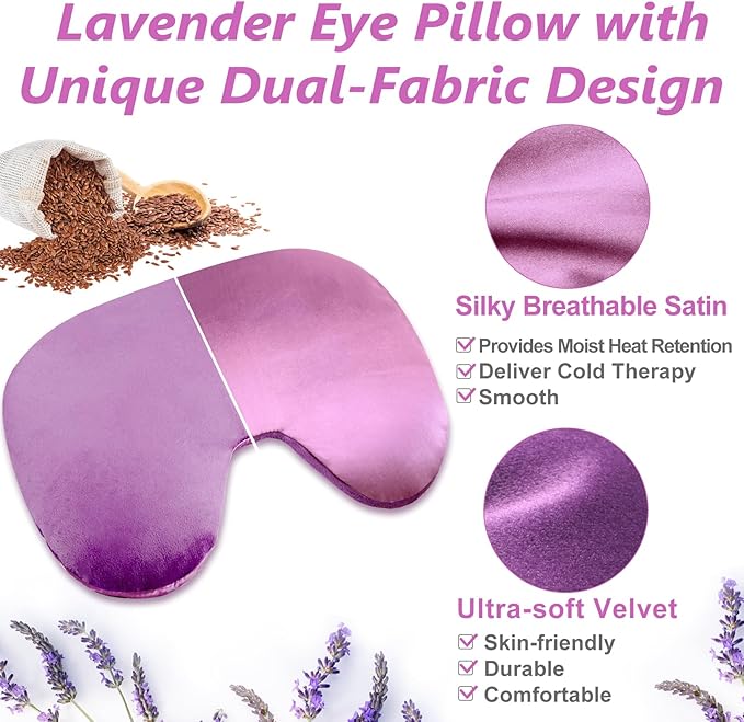 Lavender Eye Pillow for Relaxation, Yoga, Sleeping, Weighted Eye Mask Heated for Headache, Sinus, Dry Eyes Relief, Moist Heat Eye Compress, Meditation Accessories with Aromatherapy