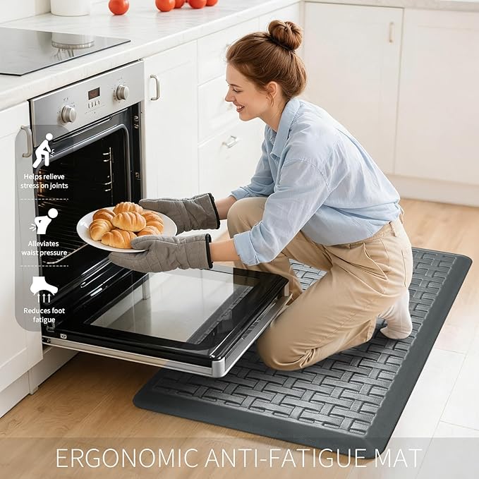 2PCS UKISS Kitchen Rugs, Cushioned Anti Fatigue Kitchen Mats for Floor, Waterproof Kitchen Rug，Non-Slip Comfort Standing Mat for Kitchen (Grey, 17.3"x28"+17.3"x60")