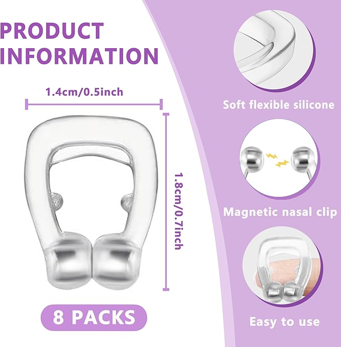 Anti Snoring Devices (8 Pack), Adjustable Silicone Snoring Solution, Anti Snoring Nose Clip, Effectively Relieve Snoring, Stop Snoring for Men and Women, Clear