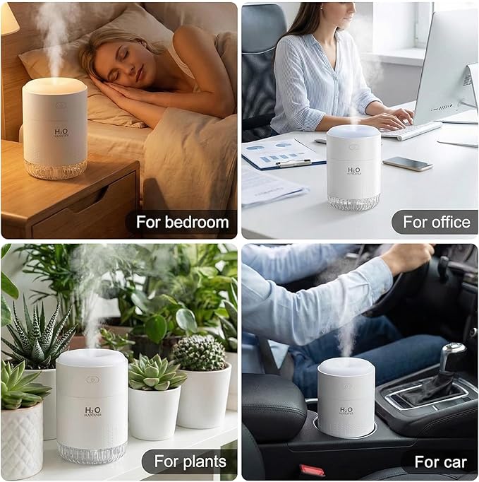 SZO Portable Mini Humidifier, 500ML USB Personal Cool Mist Humidifiers for Bedroom Office Travel Desk, Whisper Quiet 20dB with 2 Mist Modes & Auto Shut-Off, Small Desktop Humidifier (White)
