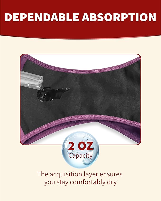 Washable Incontinence Underwear for Women, 2 oz Ladies Leak Proof Briefs for Postpartum Bladder Control 2 Pack (Berry-Beige, L)