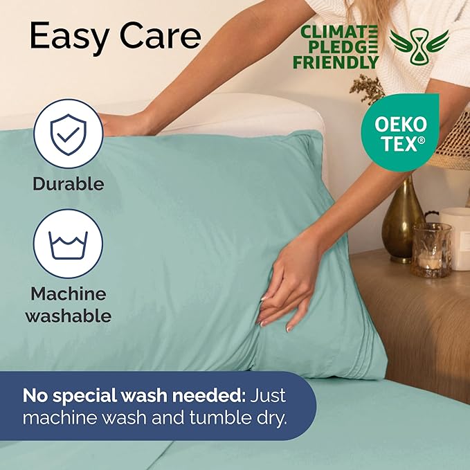 Twin Size 3 Piece Sheet Set - Extra Soft, Breathable & Cooling Sheets - Hotel Luxury Durable Bed Sheets for Women & Men - Deep Pockets, Easy-Fit & Wrinkle-Free Sheets - Light Teal Oeko-Tex Bed Sheets