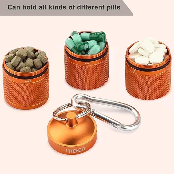 Three Layer Large Pill Organizer, Aluminium, Metal Dispensers, Waterproof, Can Store Pills Anything Sizes, Vitamins, Cod Liver Oil, Supplements and Medication (Orange)
