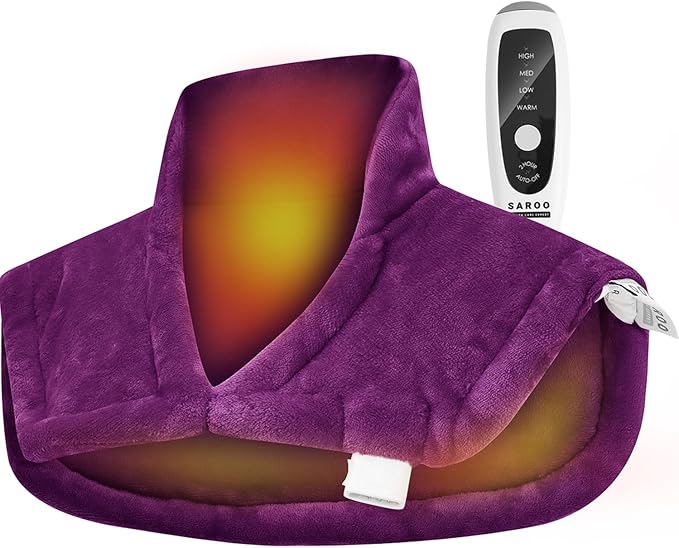 Heating Pad for Neck and Shoulders and Back Pain Relief, Weighted Heat Pad with Dry&Moist Heat, Neck Heating Pads 4 Heat Settings, Auto-Off, Christmas Gifts for Women Men Mom Dad, 19'' x 22'', Purple