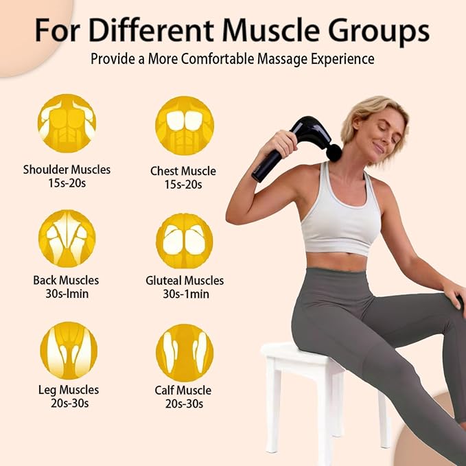 2-in-1 Massage Gun Deep Tissue with 20'' Extension Handle & Stretching Strap, Neck Massager for Pain Relief, Handheld Percussion Massager for Back, Shoulder, Leg, Waist
