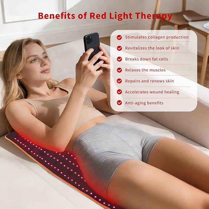 Red Light Therapy Pad for Body, Large Infrared Light Therapy Wrap with 240 LEDs (660nm & 850nm), 31.5" x 12" Red Light Therapy Mat for Back Shoulder Joint Muscle Relief, 43W, Timer