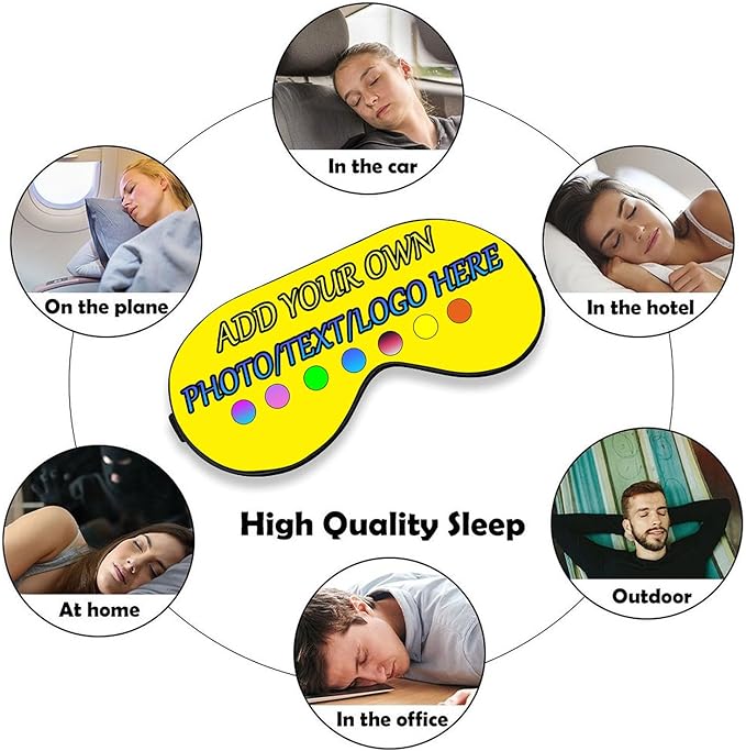 Personalized Eye Mask, Custom Eyeshade Blindfold Add Your Design Image Text Customized Eye Cover with Adjustable Strap for Sleeping Travel Work Naps Blocks Light, Bright Yellow