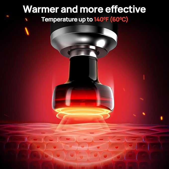 Professional Muscle Massage Gun with Heat, Portable Handheld Muscle Massager, Percussion Back Body Masajeador 12mm Amptitude for Athletes, Runner,FSA Eligible & HSA Approved