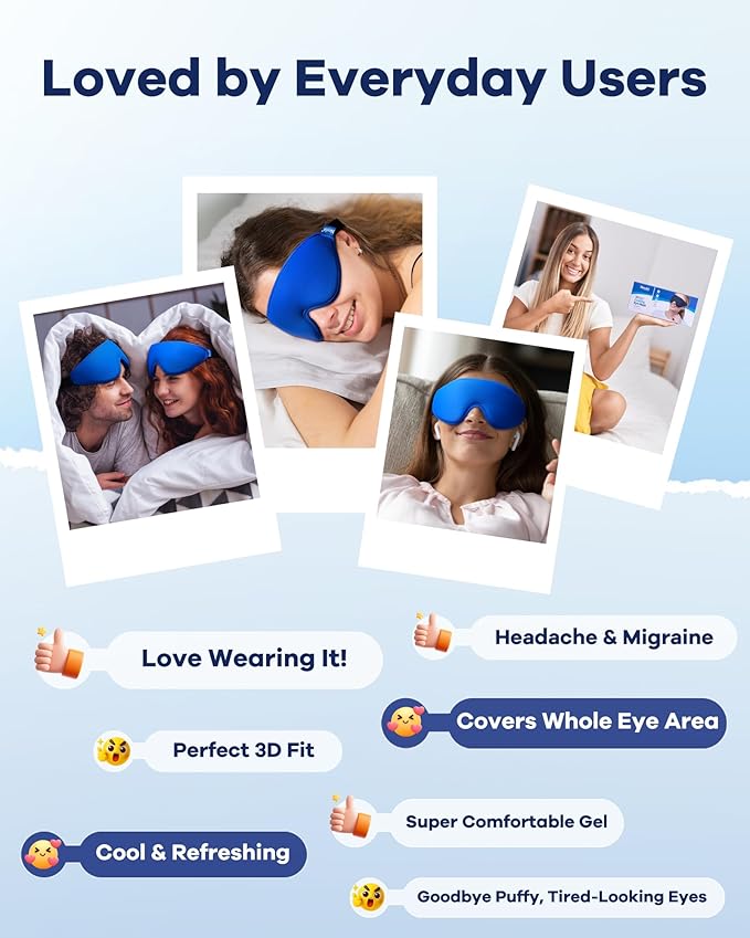 Upgraded Cooling Gel Eye Mask for Puffy Eyes: FSA Eligible Larger Full-Eye Cover Design, Ice-Cold Therapy Relief for Face, Headache & Migraine Relief, Reusable Cold Compress for Eye Strain (Blue)