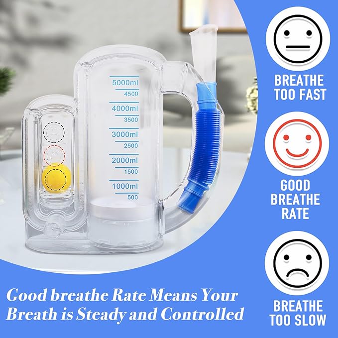 Incentive Spirometer Adult,Breathing Exercise Device for Lungs,Deep Breathing Trainer for Children and Adult,5000ml Volume Measurement with Flow Rate Indicator.