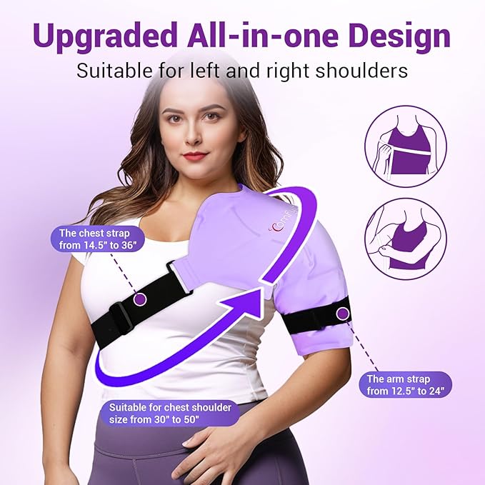 Comfytemp Shoulder Ice Pack Wrap Rotator Cuff Therapy, Gel Ice Packs for Injuries Reusable, Hot Cold Compress Shoulder Brace for Pain Relief, Recovery Items (Large/X-Large), Purple