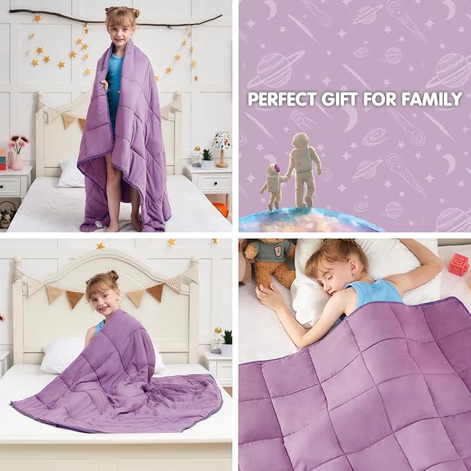 Purple Weighted Blanket Kids 5lbs, 36"x48", Cooling Heavy Throw Blanket for 20-40lbs, Microfiber Soft Thick Big Blankets Weighted Comforter Breathable Gift for Sleeping