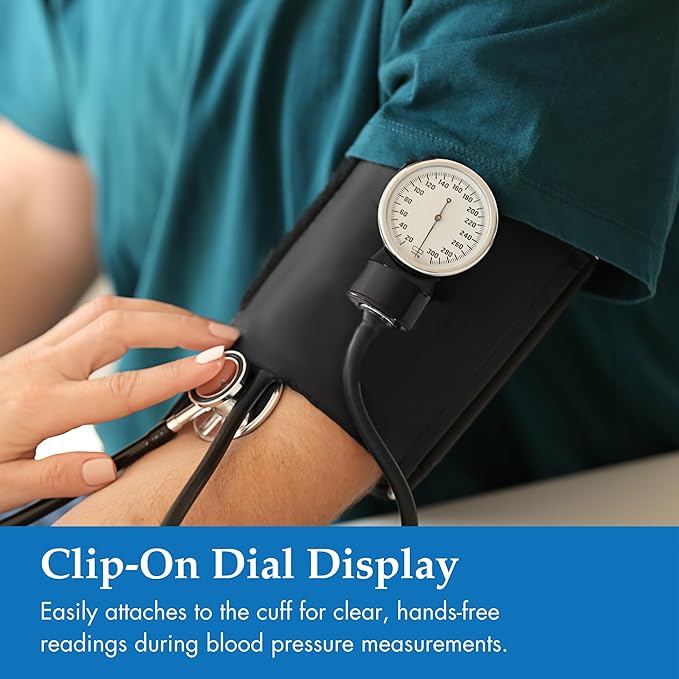 Adult Pro Aneroid Sphygmomanometer – Size 11 (9"–15.75") Black Cuff, Manual Blood Pressure Monitor, Reusable, Dial Display, Includes Leatherette Carrying Case – 1 Count