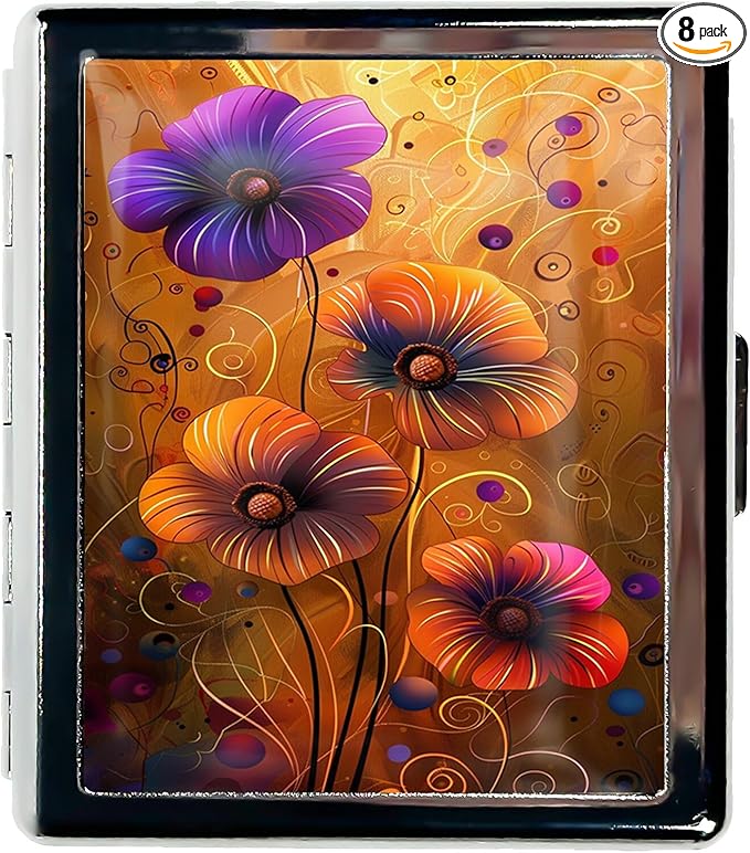 Cute Travel Pill Box Organizer with 8 Compartments - Compact and Fashionable Pill Case with Mirror - Ideal for Medications (Vibrant Flowers)