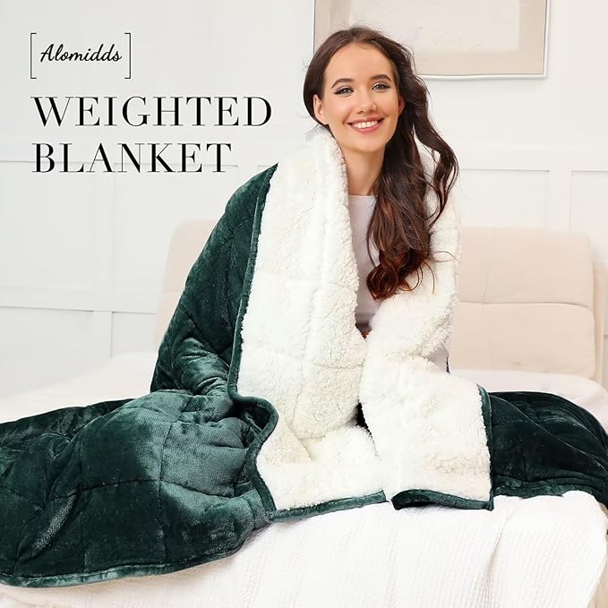 Alomidds Weighted Blanket for Adults, Twin Size 12 lbs Weighted Blankets,Heavy Blanket with Reversible Soft Shiny Fleece and Cozy Warm Sherpa for Couch Bed, 48 x 72 inches,Green