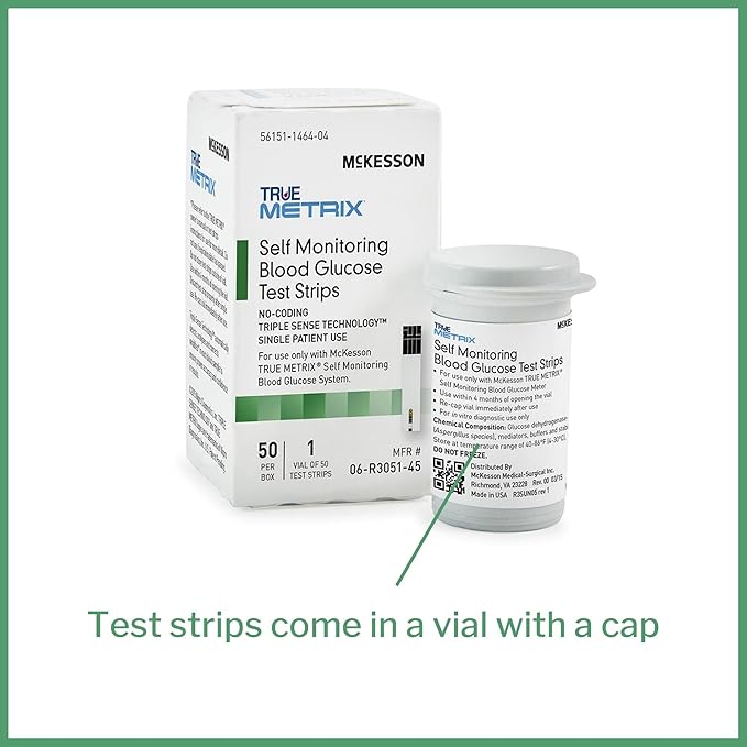 McKesson True METRIX Blood Glucose Test Strips for Diabetes [50 Strips] Self-Monitoring System