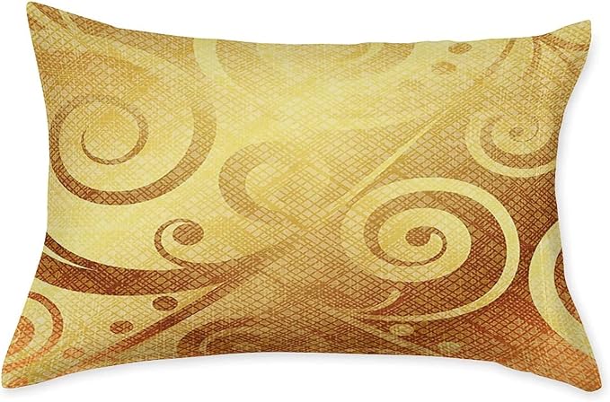 Decorative Fitted Sheet Set King Size, Modern Deep Pockets Fitted Sheet & 2 Pillow Sham Set, Gold Canvas Design Floral Swirls Leaves Printed Microfiber Bedding 3pc Set, for Mattress (Deep: 5"-15")