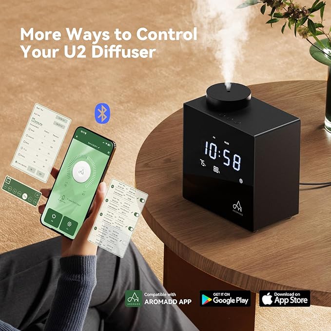 2026 Smart Waterless Diffuser, 2000 Sq.Ft Cold Air Scent Machine with Clock & Environmental Display | 7 Fragrance Levels, 9 Timer Settings, Hotel Collection Diffuser for Home & Large Rooms (Black)