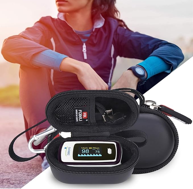 FBLFOBELI Hard Fingertip Pulse Oximeter Case, for Innovo Deluxe iP900AP/Zacurate Pro Series 500DL 500BL, for Small Children Blood Oxygen Monitor, 4.3x2.2x2.4 Inches, Case Only (Black)