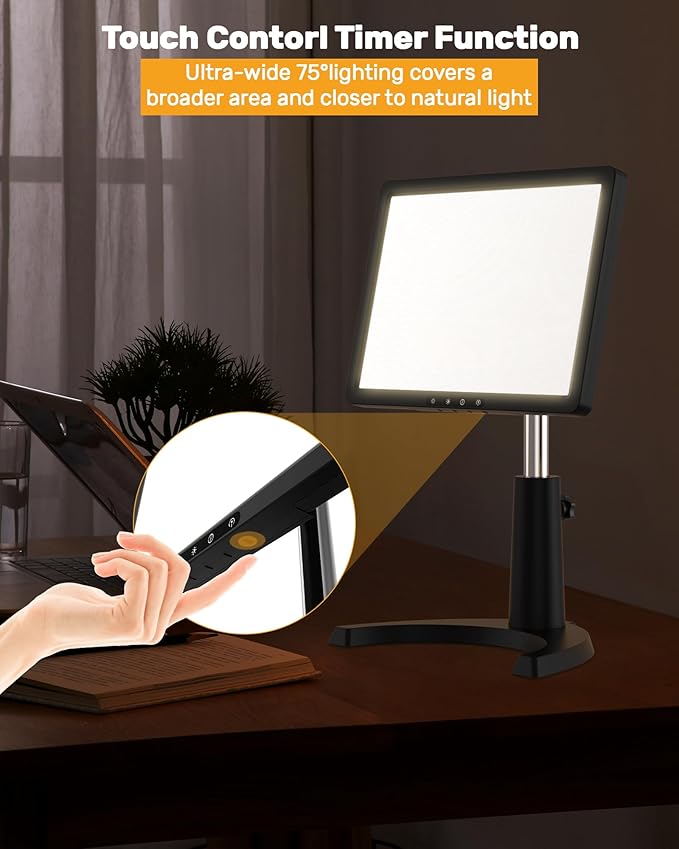 Light Therapy Lamp, 12000 Lux Full Spectrum 3 in 1 Therapy Lamps LED Sunlight, Adjustable 10 Brightness 5 Color Modes, Timer, Height, Angle& Detachable Stand, Black