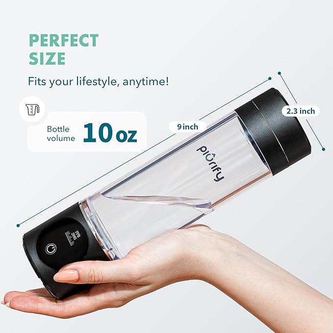 Hydrogen Water Bottle Generator - Up to 4100+ PPB Molecular Hydrogen Infusion - SPE/PEM Technology - Certified H2 Generator - Rechargeable - Extended Warranty - 10 oz (Black)