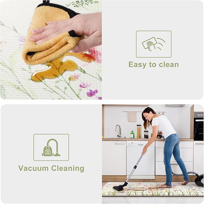 KIMODE Anti Fatigue Mats for Kitchen Floor, 20"x39" White Floral Kitchen Rug, Cushioned Kitchen Floor Mat Non Slip, Memory Foam Standing Mat for Sink Laundry Office Desk