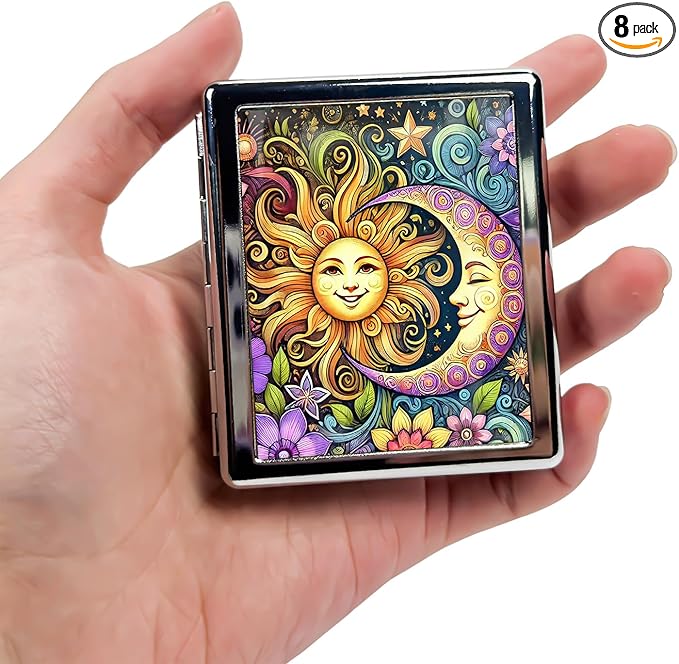8-Compartment Pill Box Organizer Portable and Stylish Medicine Case, Versatile Storage for Medication - Ideal Travel Accessory & Unique Gift Idea (Sun and Moon Serenity)